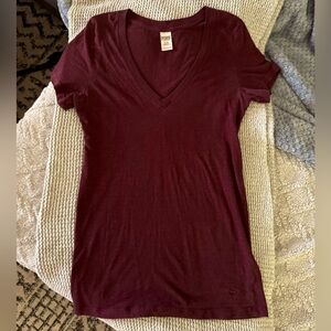 PINK V-Neck Maroon Top